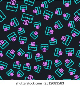 Line Music wave equalizer icon isolated seamless pattern on black background. Sound wave. Audio digital equalizer technology, console panel, pulse musical.  Vector