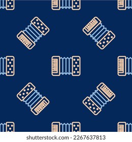 Line Musical instrument accordion icon isolated seamless pattern on blue background. Classical bayan, harmonic.  Vector