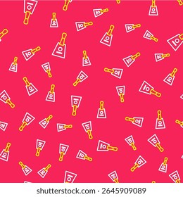 Line Musical instrument balalaika icon isolated seamless pattern on red background.  Vector