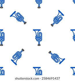 Line Musical instrument trumpet icon isolated seamless pattern on white background. Colorful outline concept. Vector