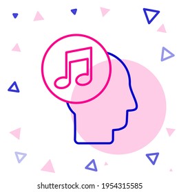 Line Musical note in human head icon isolated on white background. Colorful outline concept. Vector Illustration