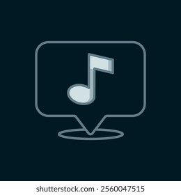 Line Musical note in speech bubble icon isolated on black background. Music and sound concept. Flat filled outline style with shadow. Vector