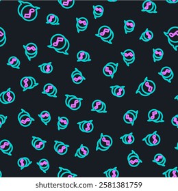 Line Musical note in speech bubble icon isolated seamless pattern on black background. Music and sound concept.  Vector Illustration