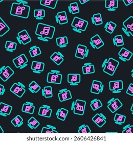Line Musical note in speech bubble icon isolated seamless pattern on black background. Music and sound concept.  Vector Illustration