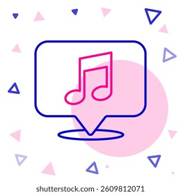 Line Musical note in speech bubble icon isolated on white background. Music and sound concept. Colorful outline concept. Vector Illustration