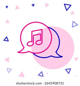 Linha Nota musical no ícone de balão de fala isolado no fundo branco. Música e conceito sonoro. Conceito de contorno colorido. Ilustração de vetor