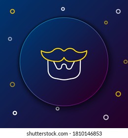 Icono de barba y bigote de línea aislado en fondo azul. Símbolo de la Barbería. Estilo facial del cabello. Concepto de esquema colorido. Vector