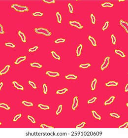 Line Mustache icon isolated seamless pattern on red background. Barbershop symbol. Facial hair style.  Vector