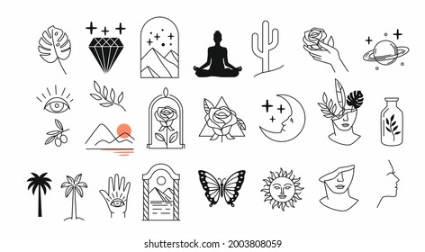 Line mystic set. Simple hand drawn logo icons vector illustration