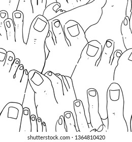 Line nail and foot seamless pattern. 
Background on a separate layer. Doodle Style.