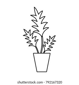 line nature plant with leaves inside flowerpot