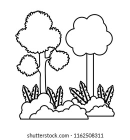 line nature trees with branches and bushes plant