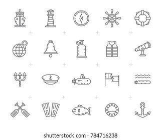 Line Navy, Marine, Sailing And Sea Icons - Vector Icon Set