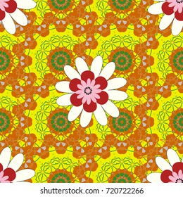 A line of neck, bags, textiles for your design. Vector illustration. Folkloric ethnic yellow, neutral and orange embroidery floral seamless pattern.