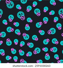 Line Negative virus icon isolated seamless pattern on black background. Corona virus 2019-nCoV. Bacteria and germs, cell cancer, microbe, fungi.  Vector Illustration