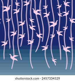 Line neon background with paper cranes. Vector illustration