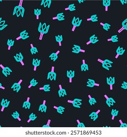 Line Neptune Trident icon isolated seamless pattern on black background.  Vector