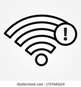 line network warning icon, WiFi error, wrong, incorrect, disconnect, bad antenna, not available, no signal stop symbol with network, connect, internet WiFi, WLAN, black icon on white background.