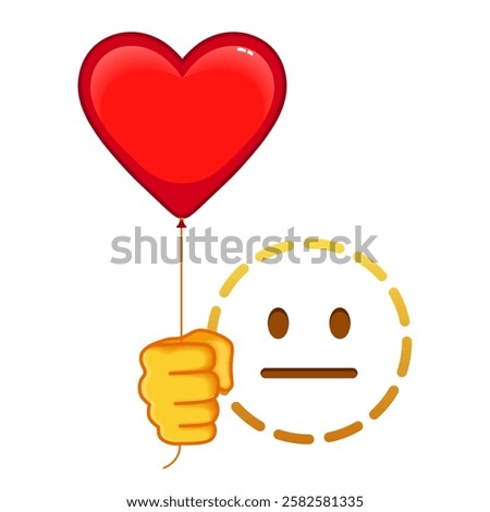 Line neutral with red heart baloon Large size of yellow emoji smile