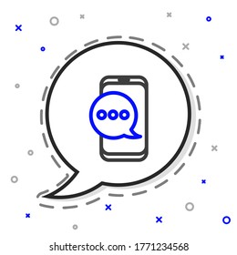 Line New chat messages notification on phone icon isolated on white background. Smartphone chatting sms messages speech bubbles. Colorful outline concept. Vector Illustration