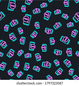Zeile Neue Chat-Nachrichten Benachrichtigung auf Telefon Symbol isoliert nahtlose Muster auf schwarzem Hintergrund. Smartphone-Chatting sms Nachrichten Sprechblasen.  Vektorgrafik