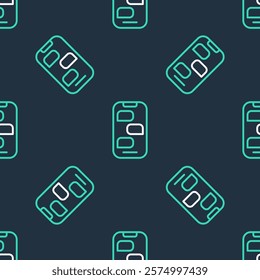 Line New chat messages notification on phone icon isolated seamless pattern on black background. Smartphone chatting sms messages speech bubbles.  Vector