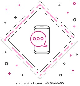 Line New chat messages notification on phone icon isolated on white background. Smartphone chatting sms messages speech bubbles. Colorful outline concept. Vector Illustration