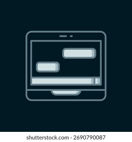 Zeile Neue Chat-Nachrichten Benachrichtigung auf Laptop-Symbol einzeln auf schwarzem Hintergrund. Smartphone-Chat SMS-Nachrichten Sprechblasen. Flach ausgefüllter Umrissstil mit Schatten. Vektorgrafik