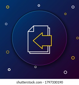 Line Next page arrow icon isolated on blue background. Document file with arrow. Send document. Colorful outline concept. Vector