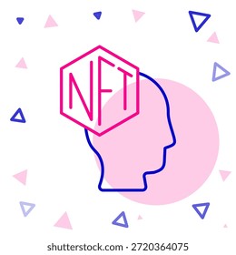 Línea NFT Icono de arte criptográfico digital aislado sobre fondo blanco. Token no fungible. Concepto de contorno colorido. Vector