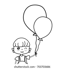 line nice boy with balloons design in the hand