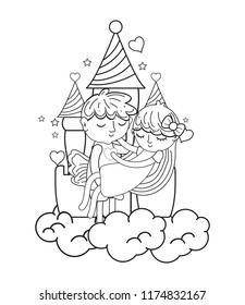 line nice boy carrying girl in the casle