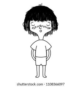 line nice boy hairstyle with t-shirt and short