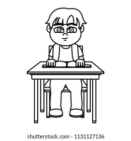 line nice boy sitting school book and book