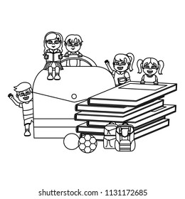 line nice children students with school utensils