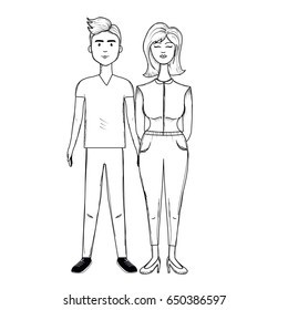line nice couple with hairstyle and casual wear
