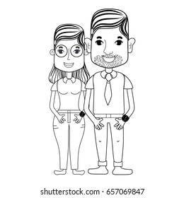 line nice couple with hairstyle and casual clothes