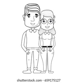 line nice couple with hairstyle and casual clothes