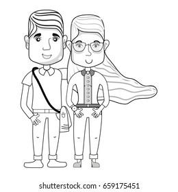 line nice couple with hairstyle and casual clothes