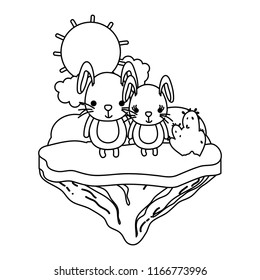 line nice couple rabbit in the float island