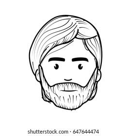 line nice face man with beard and hairstyle