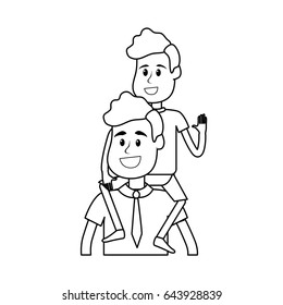 line nice father carrying his son in the hands