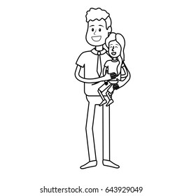 line nice father carrying his daughter in the hands