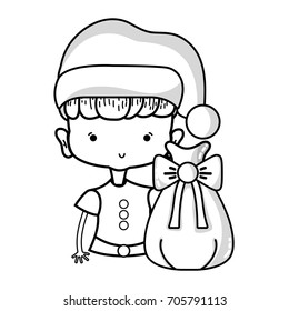 line nice girl with hat and christmas bag