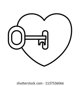 line nice heart padlock with key access inside