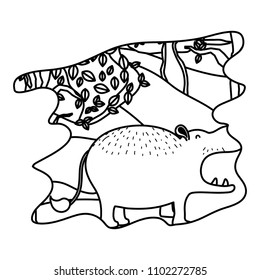 line nice hippopotamus wild animal in the forest