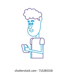 line nice man with hairstyle and smartphone in the hand