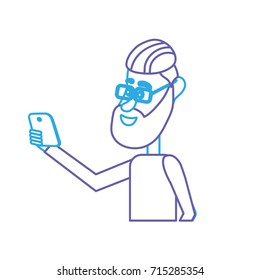 line nice man with hairstyle and smartphone in the hand
