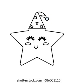 line nice star shiny with sleep hat design