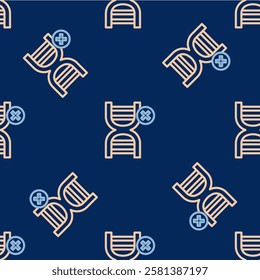 Line No GMO icon isolated seamless pattern on blue background. Genetically modified organism acronym. Dna food modification.  Vector